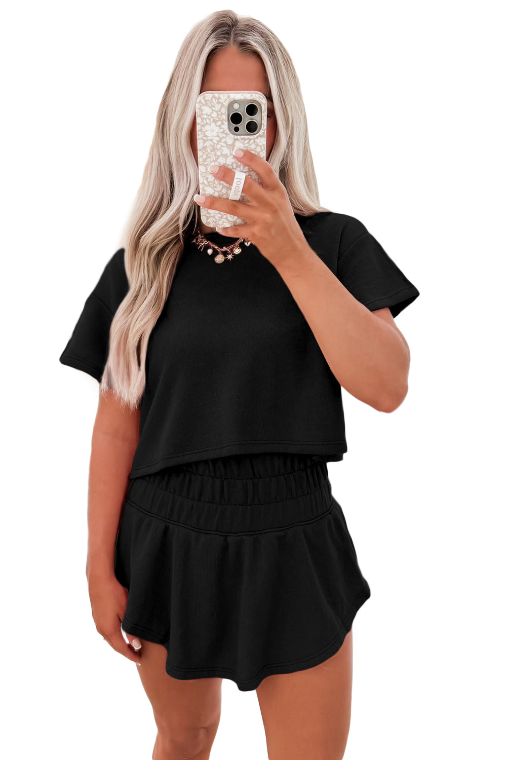 Blossom 2pcs Cropped Tee and Ruffle High Waist Skort Set