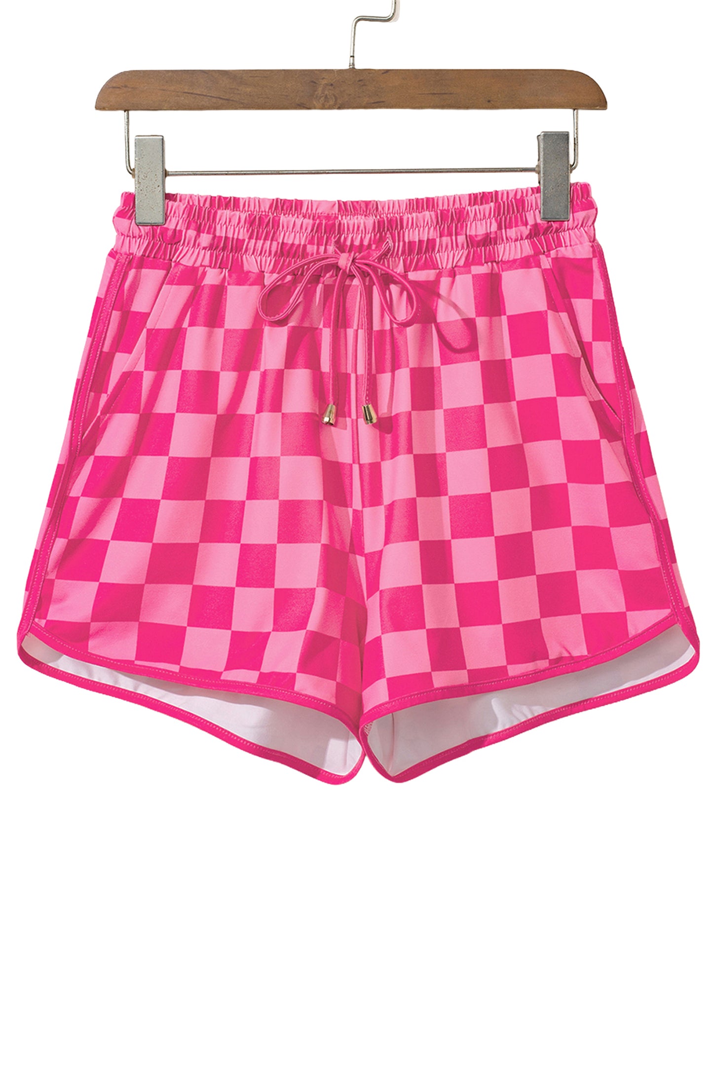 Black Checkered Drawstring Elastic Waist Casual Shorts