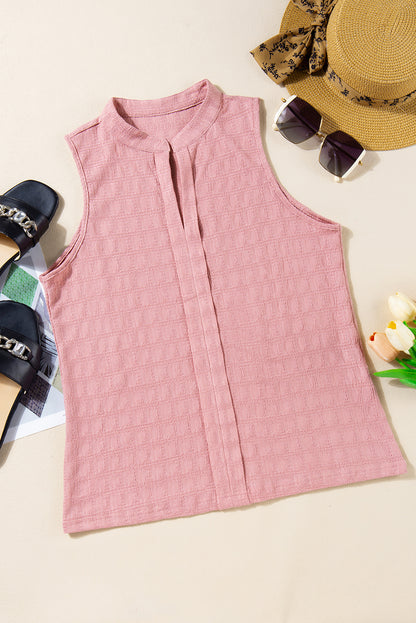 Black Lattice Textured Split Neck Tank Top