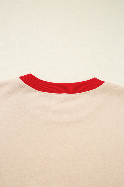 Oatmeal GAME DAY Letter Graphic Varsity Striped Detail Baggy Sweatshirt