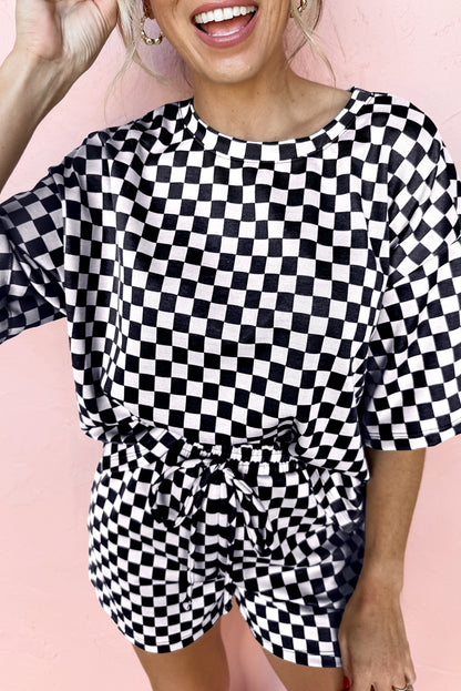 Rose Checkered Top and Short Casual 2pcs Set