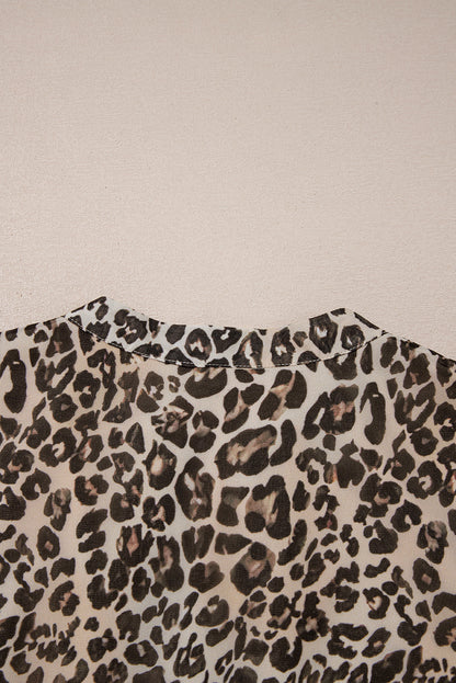 Khaki Leopard 3/4 Sleeve V Neck Swing Dress
