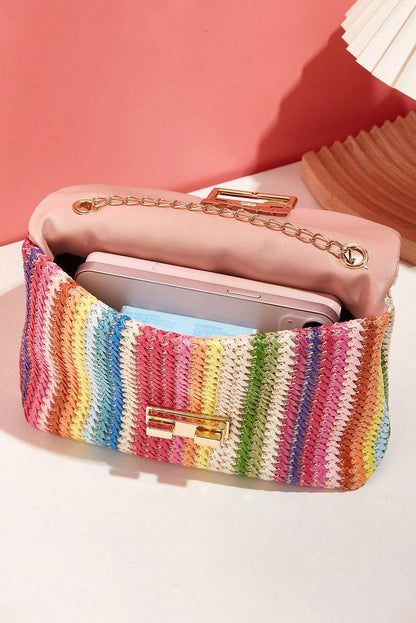 Multicolour Bohemian Woven Gold Chain Shoulder Bag No