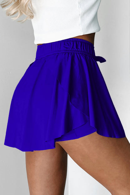 Light Green Drawstring High Waist Lined Tennis Skorts