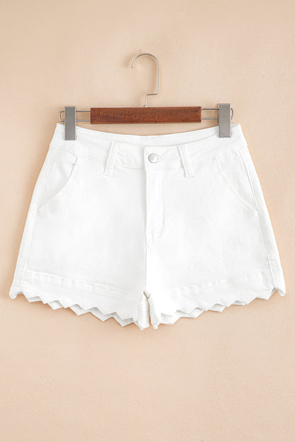 Sail Blue Scalloped Hemline Acid Wash High Waist Denim Shorts