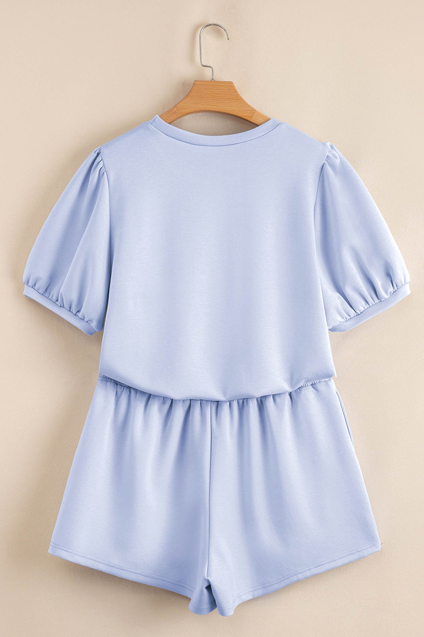 Beau Blue Puff Sleeve Pearl Embellished Scallop Trim Top 2 Piece Skort Set