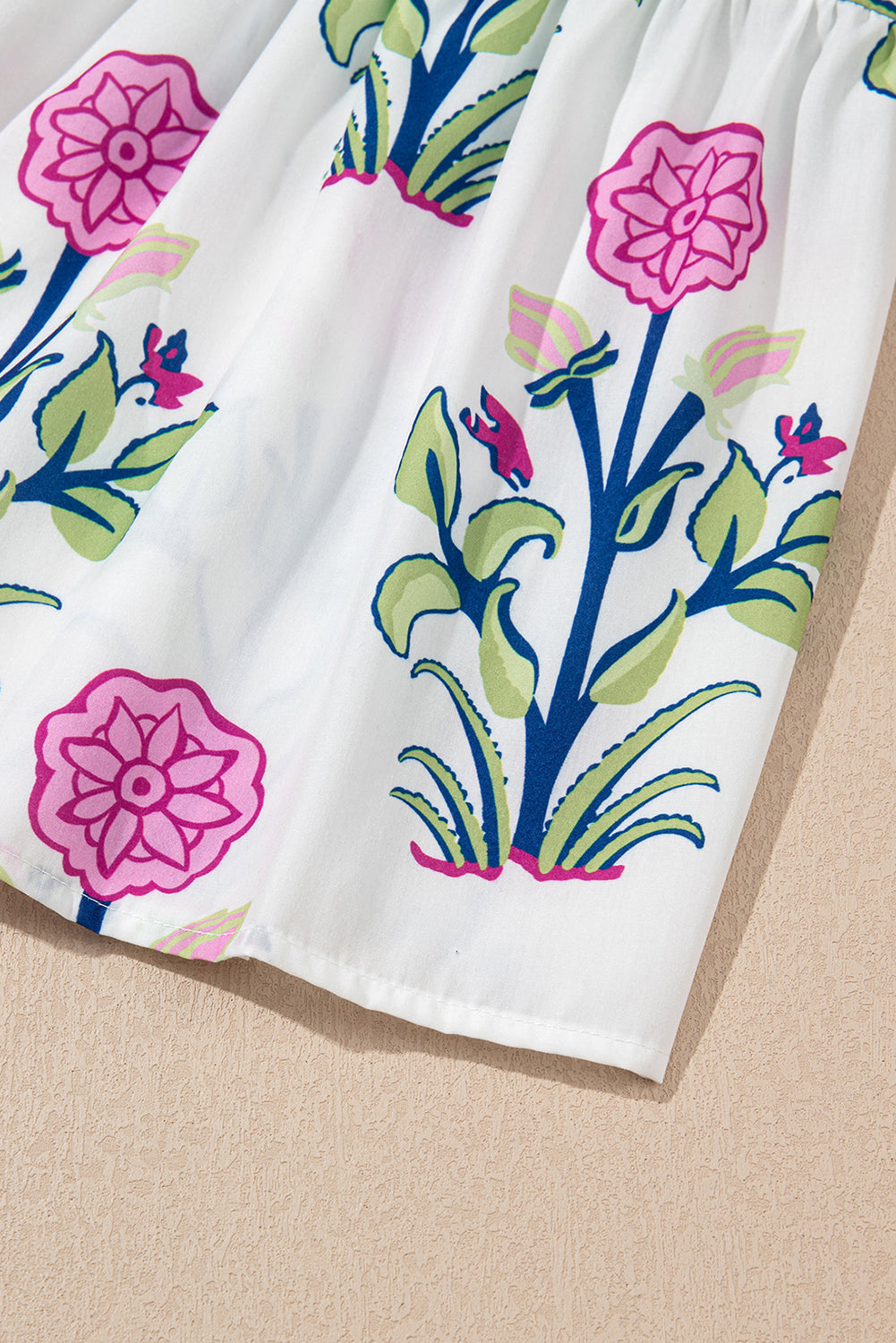 Sky Blue Floral Puff Short Sleeve V Neck High Waist Maxi Dress