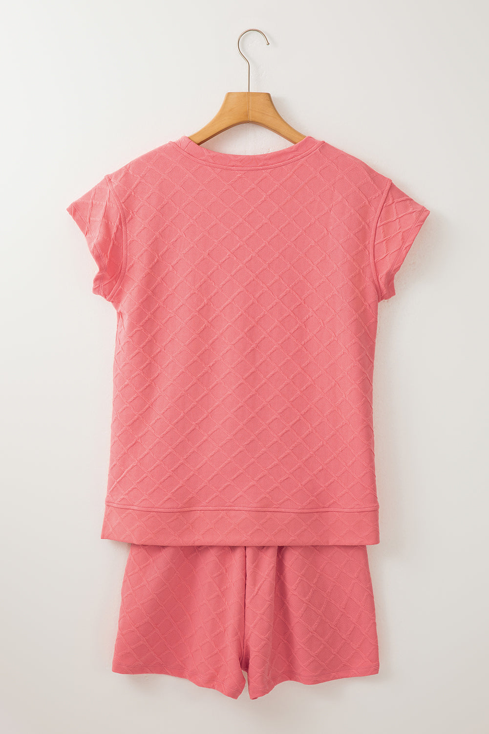 Sachet Pink Checkered Textured Tee and Drawstring Shorts