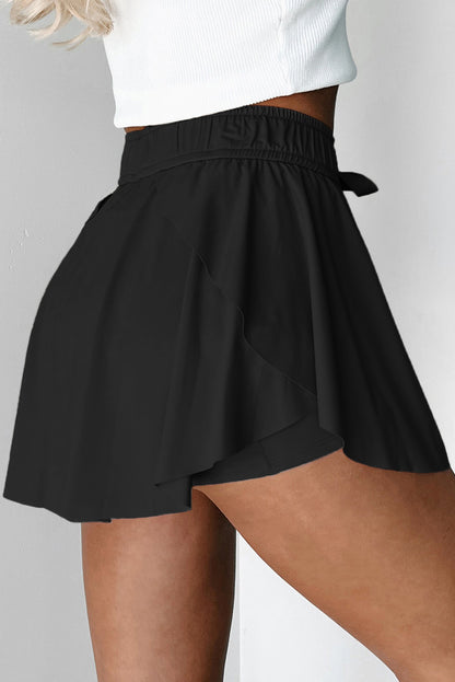 Light Green Drawstring High Waist Lined Tennis Skorts