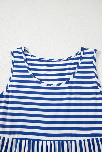 Black Stripe U Neck Sleeveless Loose Fit Mini Dress