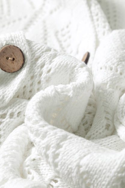 Gray Hollow-out Openwork Knit Cardigan