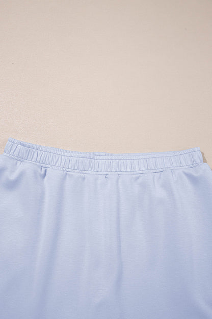 Beau Blue Puff Sleeve Pearl Embellished Scallop Trim Top 2 Piece Skort Set