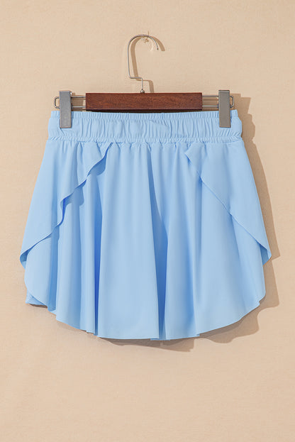 Light Green Drawstring High Waist Lined Tennis Skorts