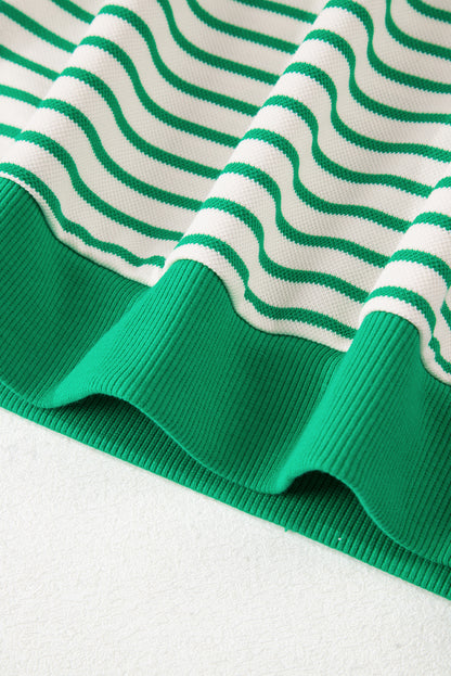 Contrast Detail Striped Ruffle Short Sleeve Top