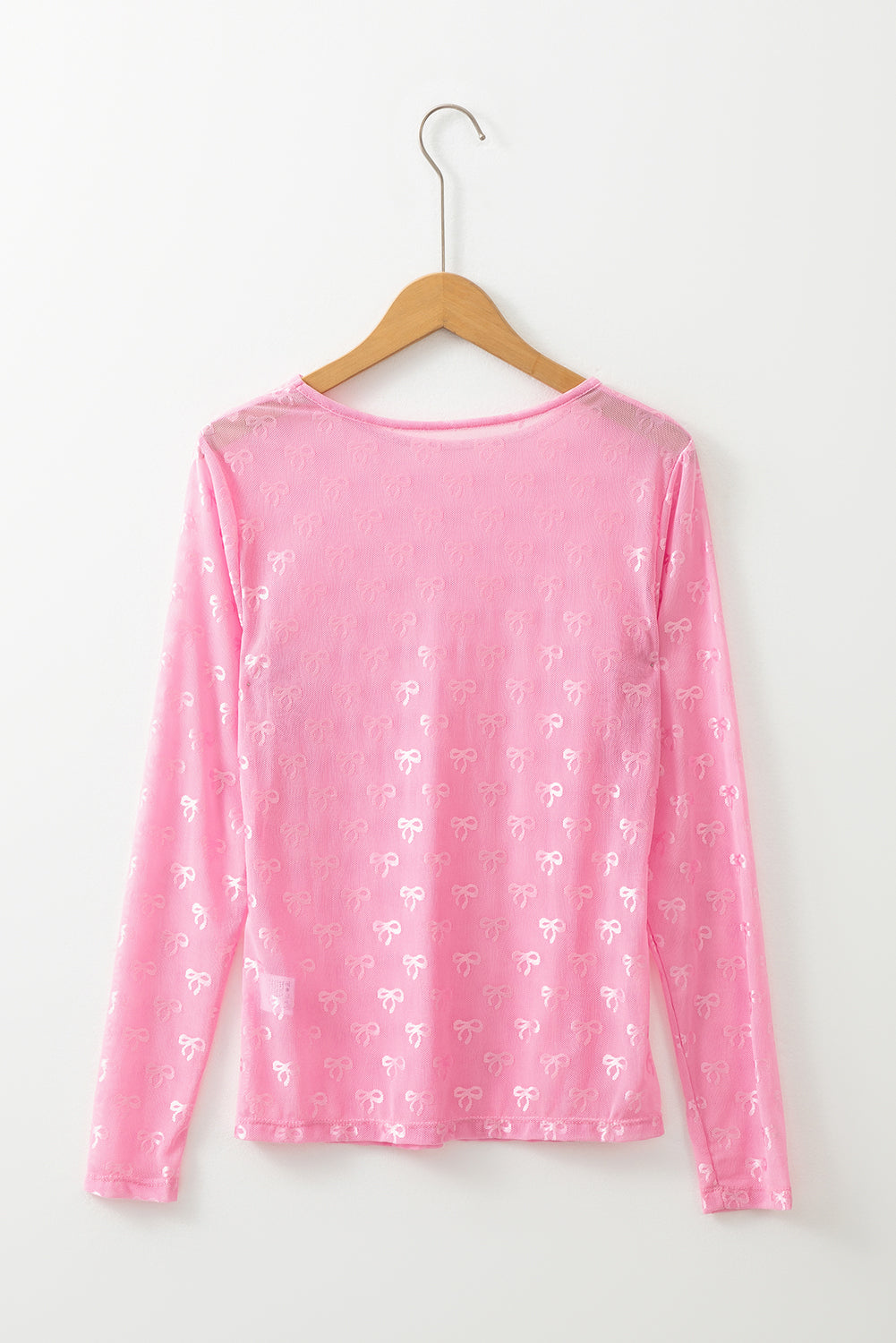 Black Mesh Bow Pattern Long Sleeve Top