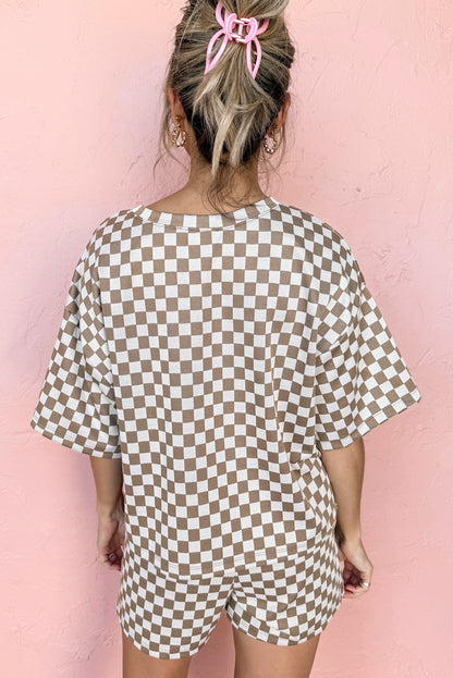 Rose Checkered Top and Short Casual 2pcs Set