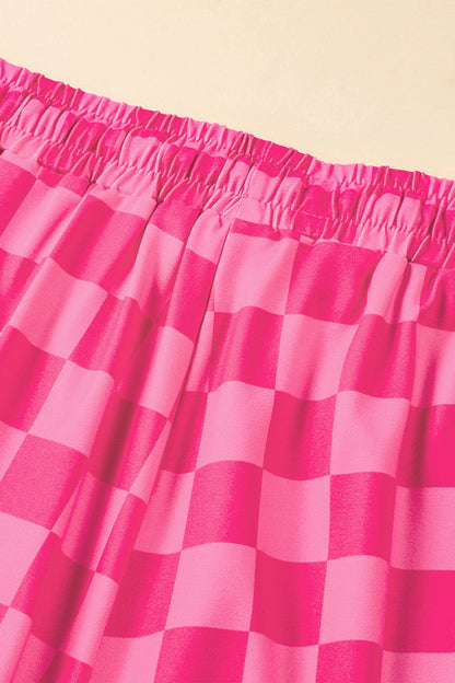 Black Checkered Drawstring Elastic Waist Casual Shorts