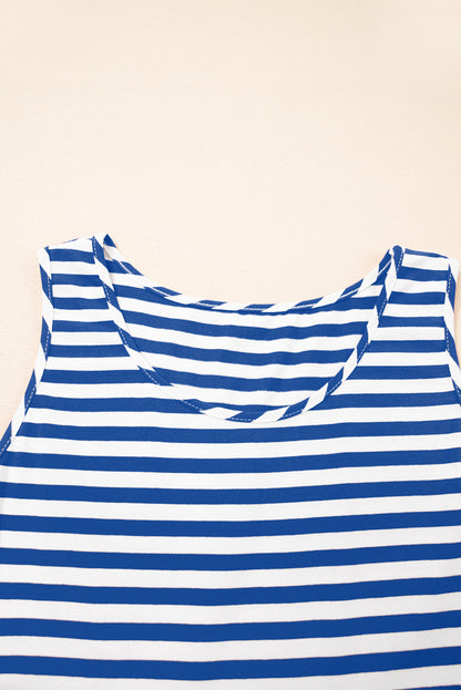 Black Stripe U Neck Sleeveless Loose Fit Mini Dress