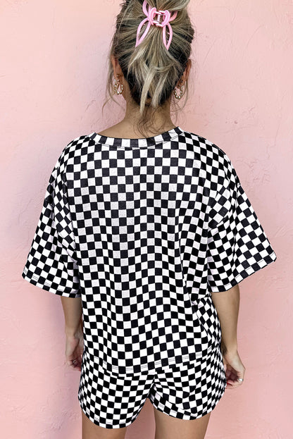 Rose Checkered Top and Short Casual 2pcs Set