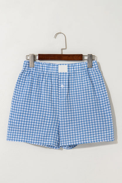 Red Gingham Printed High Waist Shorts