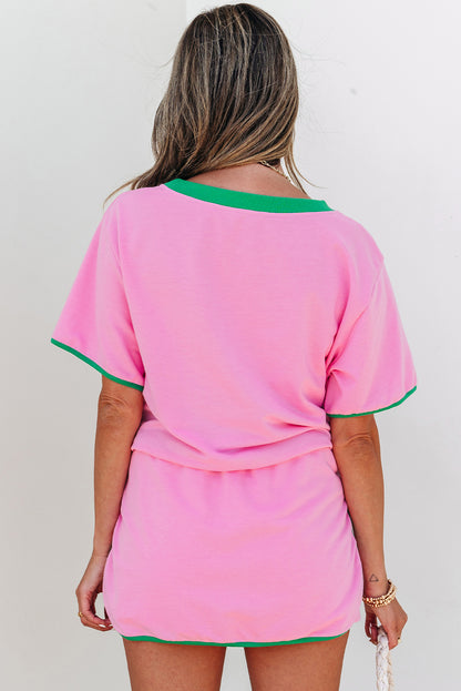 Bonbon Colorblock Edge Drop Shoulder T Shirt and Skort 2Pcs Set Hu