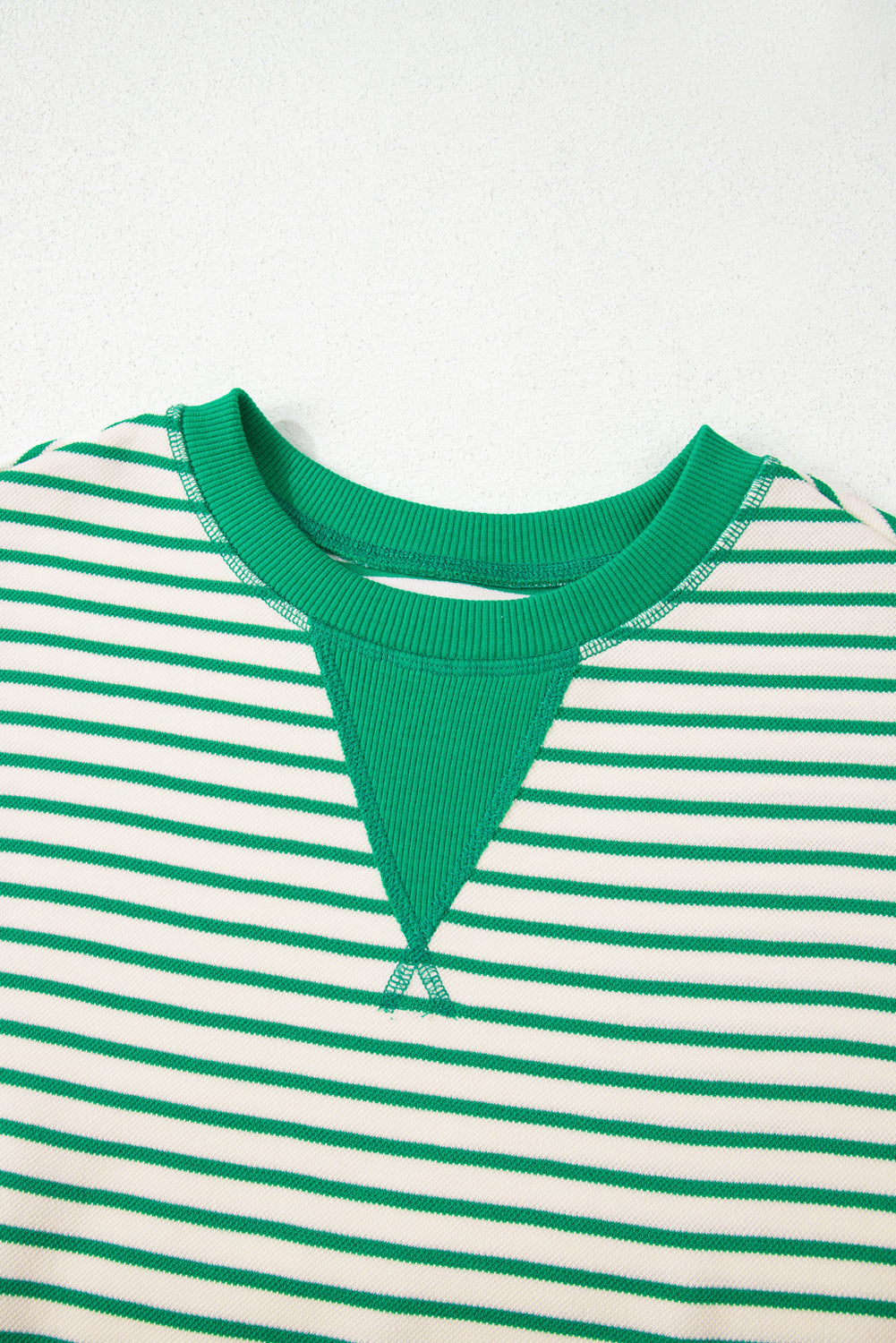 Contrast Detail Striped Ruffle Short Sleeve Top