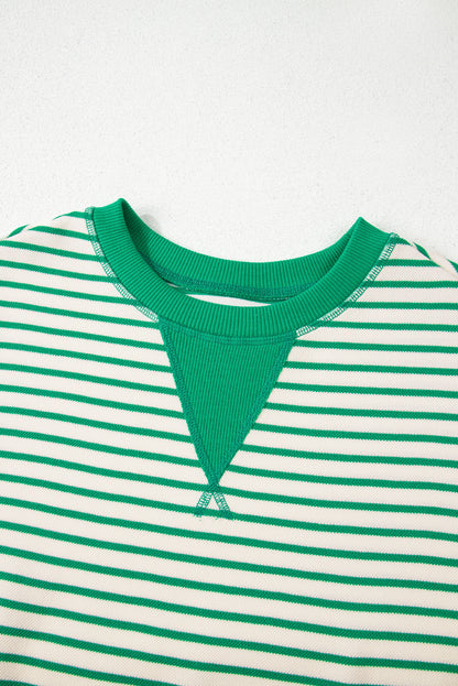Contrast Detail Striped Ruffle Short Sleeve Top