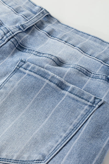 Beau Blue Multi Buttons Pinstripe Wide Leg Jeans