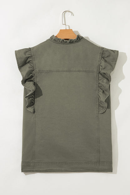 Green Bay Ruffled Patchwork Denim Jacket Vest