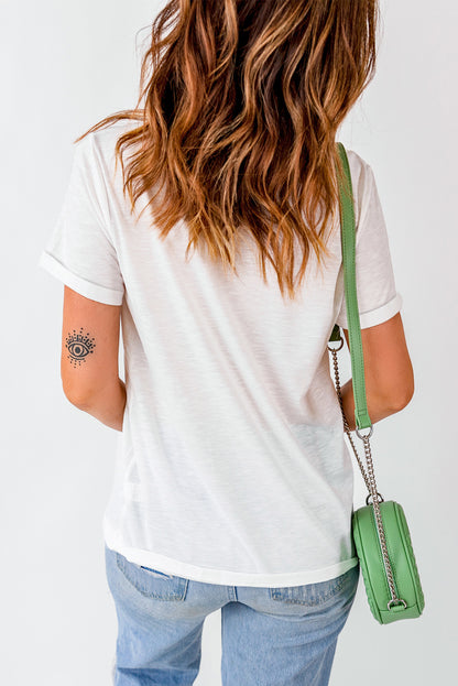 White Western Boots Flower Print Round Neck T Shirt