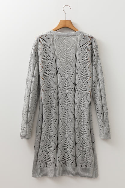 Gray Hollow-out Openwork Knit Cardigan