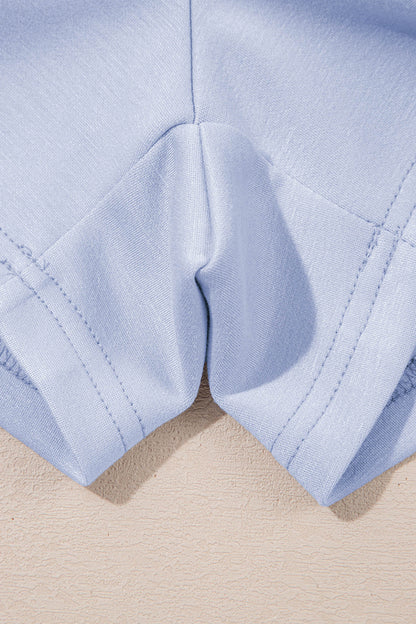 Beau Blue Puff Sleeve Pearl Embellished Scallop Trim Top 2 Piece Skort Set