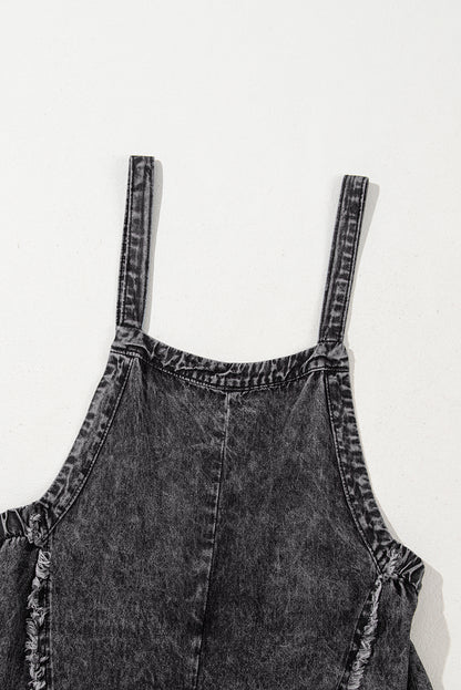 Beau Blue Light Wash Frayed Exposed Seam Wide Leg Denim Overall