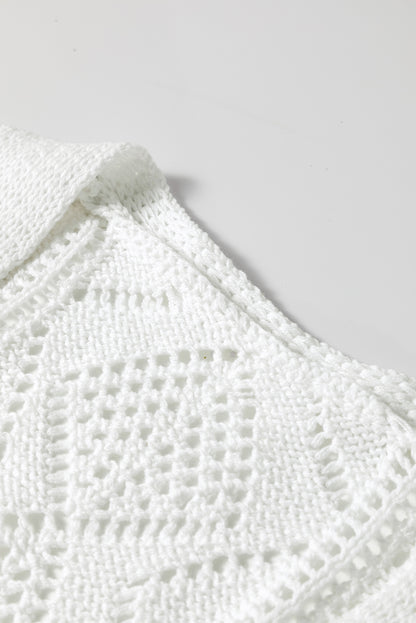 Gray Hollow-out Openwork Knit Cardigan