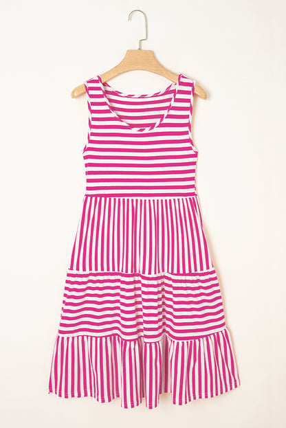 Black Stripe U Neck Sleeveless Loose Fit Mini Dress