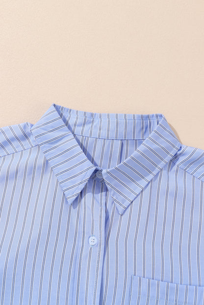Black Stripe Button Up Oversized Casual Shirt