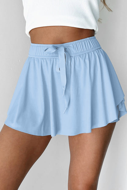 Light Green Drawstring High Waist Lined Tennis Skorts