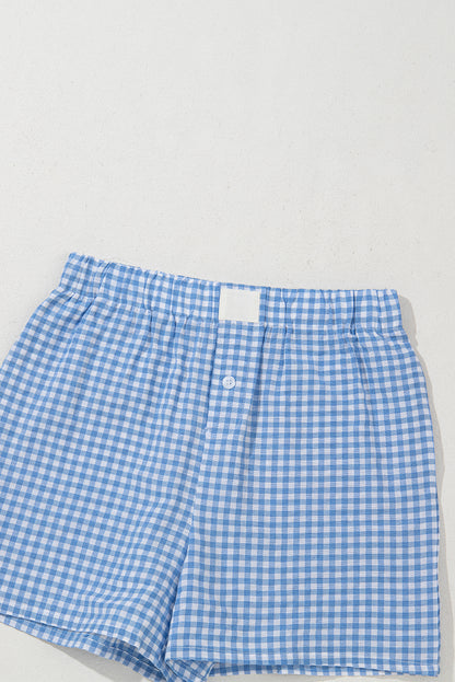 Red Gingham Printed High Waist Shorts