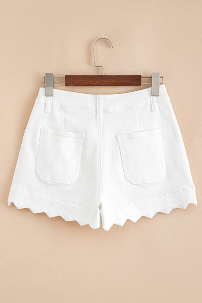 Sail Blue Scalloped Hemline Acid Wash High Waist Denim Shorts