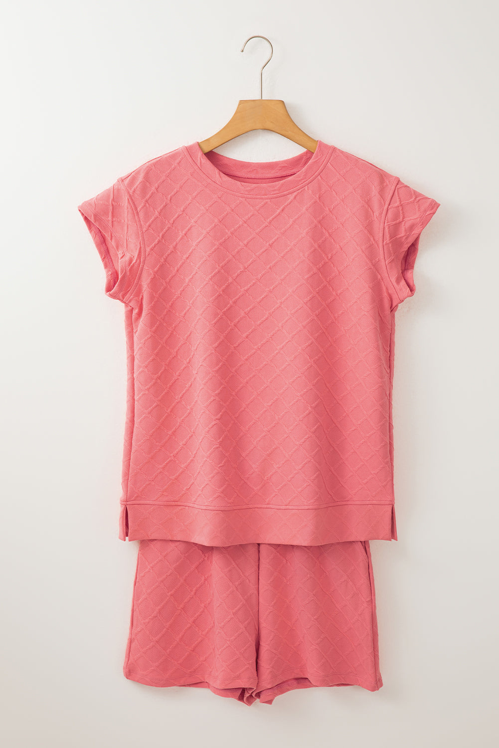 Sachet Pink Checkered Textured Tee and Drawstring Shorts