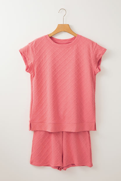 Sachet Pink Checkered Textured Tee and Drawstring Shorts