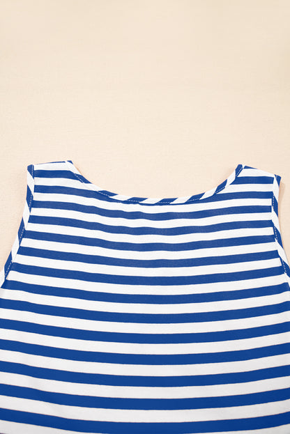 Black Stripe U Neck Sleeveless Loose Fit Mini Dress