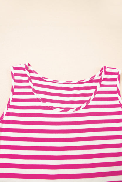Black Stripe U Neck Sleeveless Loose Fit Mini Dress