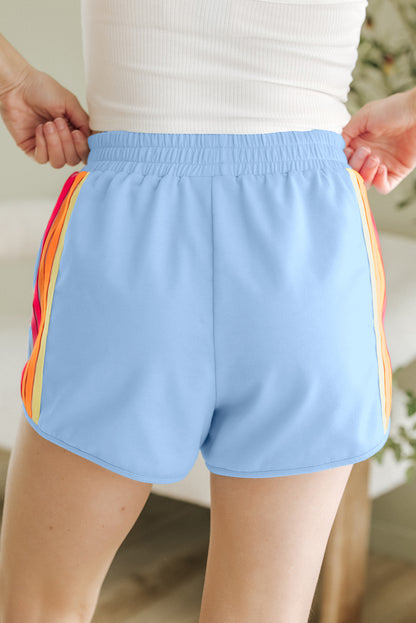 Bonbon Color Block Stripes Elastic High Waist Active Shorts