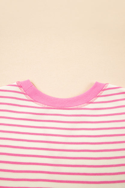 Contrast Detail Striped Ruffle Short Sleeve Top