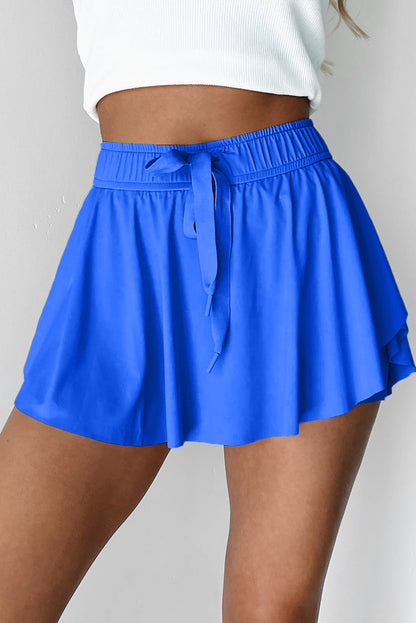 Light Green Drawstring High Waist Lined Tennis Skorts