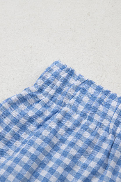 Red Gingham Printed High Waist Shorts
