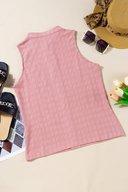 Black Lattice Textured Split Neck Tank Top