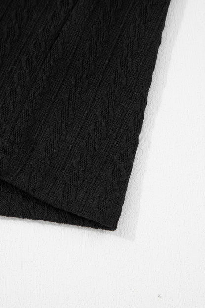 Black Textured Chest Pocket Long Sleeve Top 2Pcs Pants Set