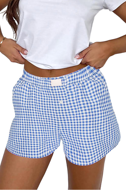 Red Gingham Printed High Waist Shorts